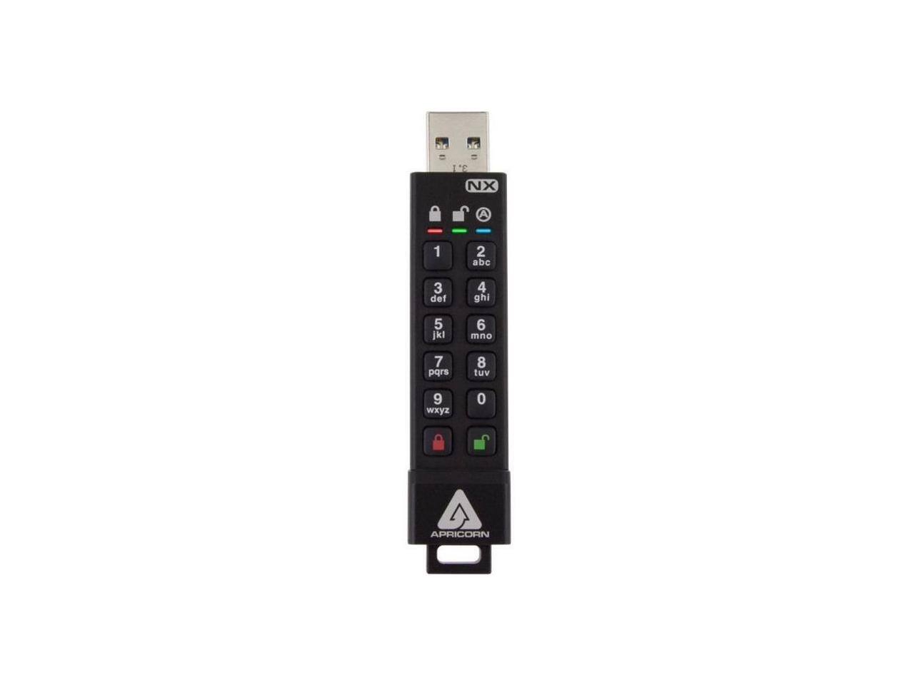 Apricorn - Apricon Aegis Secure Key 3NX 8GB - FIPS 140-2 Level 3, 256-Bit AES XTS Encrypted USB 3.1 with Keypad - Black