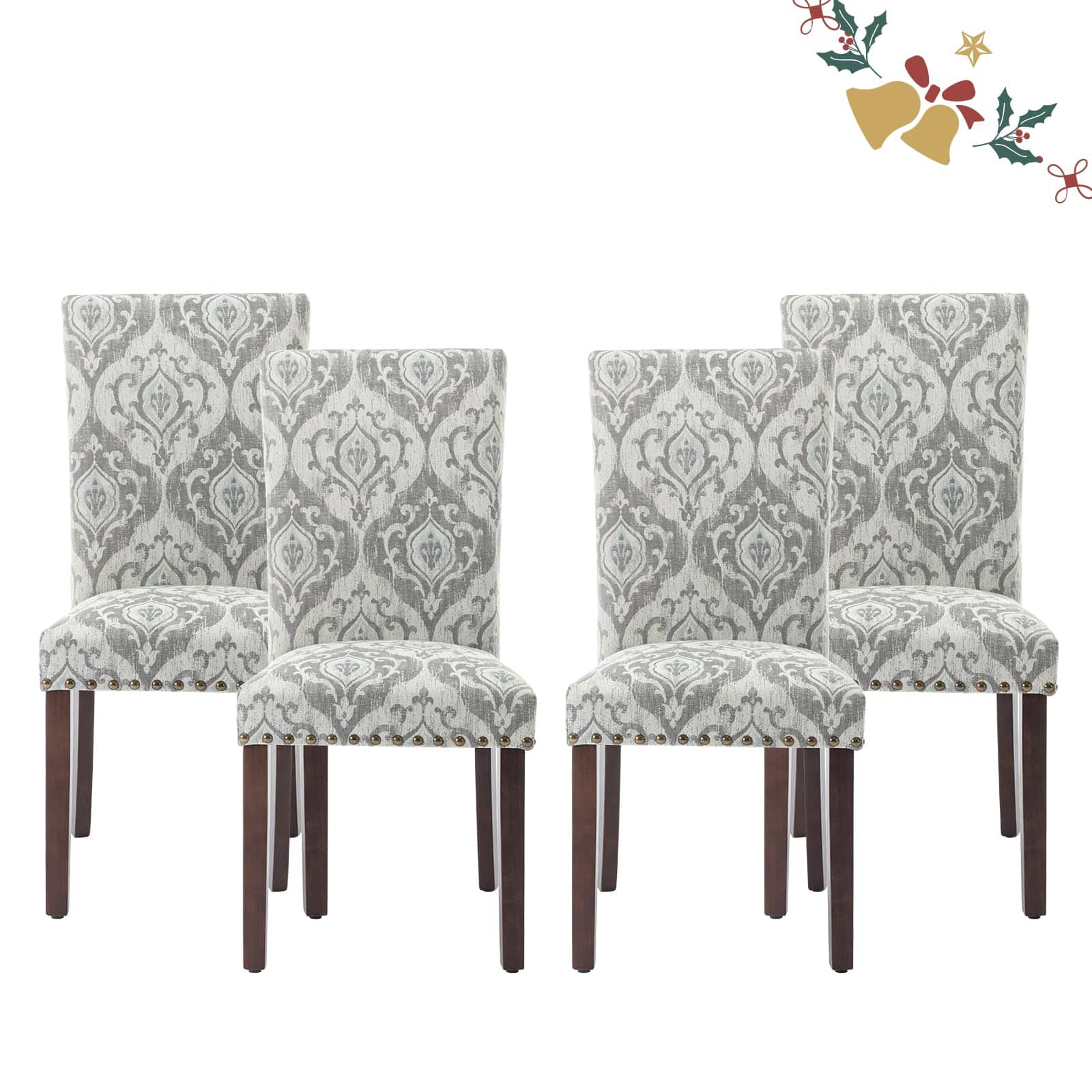 JETRANSPORT - Parsons Dining Chairs Set Of 2 Upholstered Nailhead Room Kitchen Side Chair With Thick Cushions And Wood Br - White/Grey set of 4