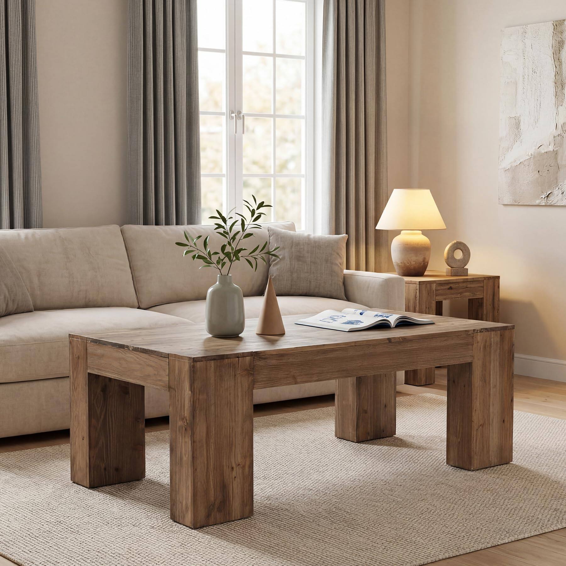 Alt View 1. Tribesigns - LITTLE TREE Solid Wood Coffee Table, Modern Farmhouse Center Table - Brown.