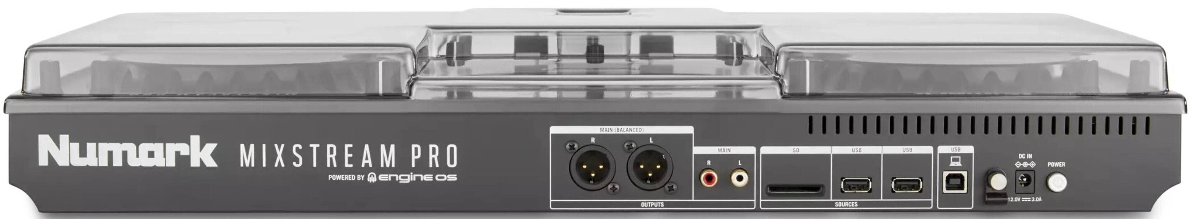 Numark MIXSTREAM PRO  
POWERED BY engine OS  

MAIN (BALANCED)  
R L  

OUTPUTS  

MAIN L  

SOURCES  
SD USB USB USB  

DC IN  
POWER  
12.0V 3.0A