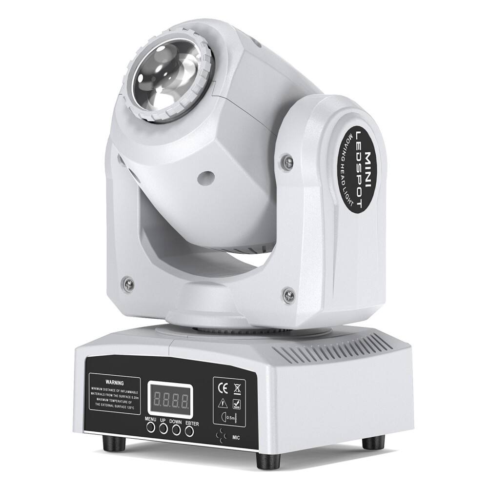 LEDSPOT MINI  
MOVING HEAD LIGHT  

WARNING  
WARNING OF INJURIES  
MAXIMUM TEMPERATURE OF LAMP: 85°C  
MAXIMUM TEMPERATURE OF THE EXTERNAL SURFACE: 60°C  

8.8.8.  

MENU UP DOWN ENTER  

CE  

MIC