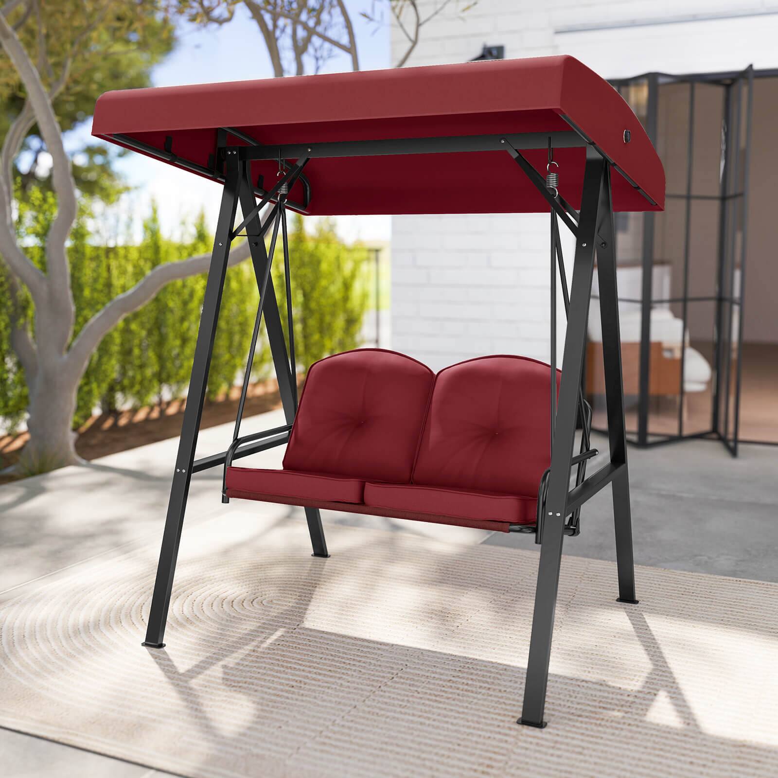 Alt View 3. Costway - Costway 2-Person Outdoor Porch Swing Swing Loveseat with A-Shaped Metal Stand - Wine.