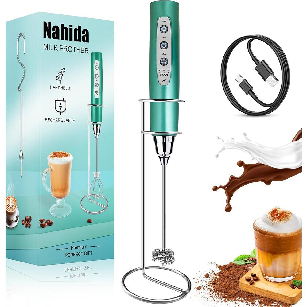 ACJPR - Milk Frother Wand – 3-Speed Electric Whisk with 3 Heads - Green