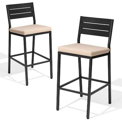 Alt View 5. Crestlive Products - Crestlive Products Set 2 Black Metal Frame Stationary Bar Stool Chair with Seat Cushion - Beige-2PC.