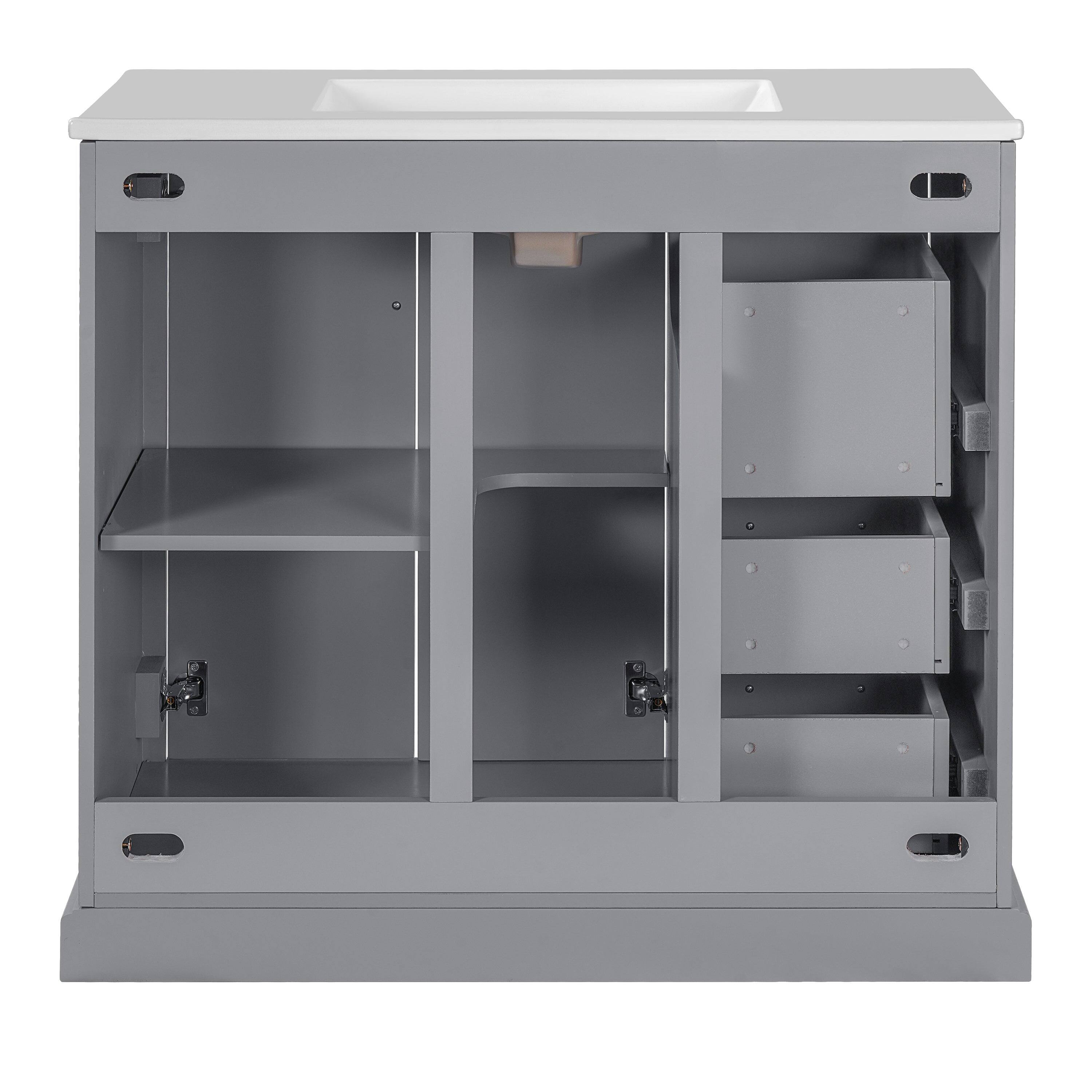 Left. Boyel Living - 36 Inch Grey Modern Bathroom Vanity with Ceramic Sink Soft Close Doors 3 Drawers Adjustable Shelf Solid Wood and MDF - Black.