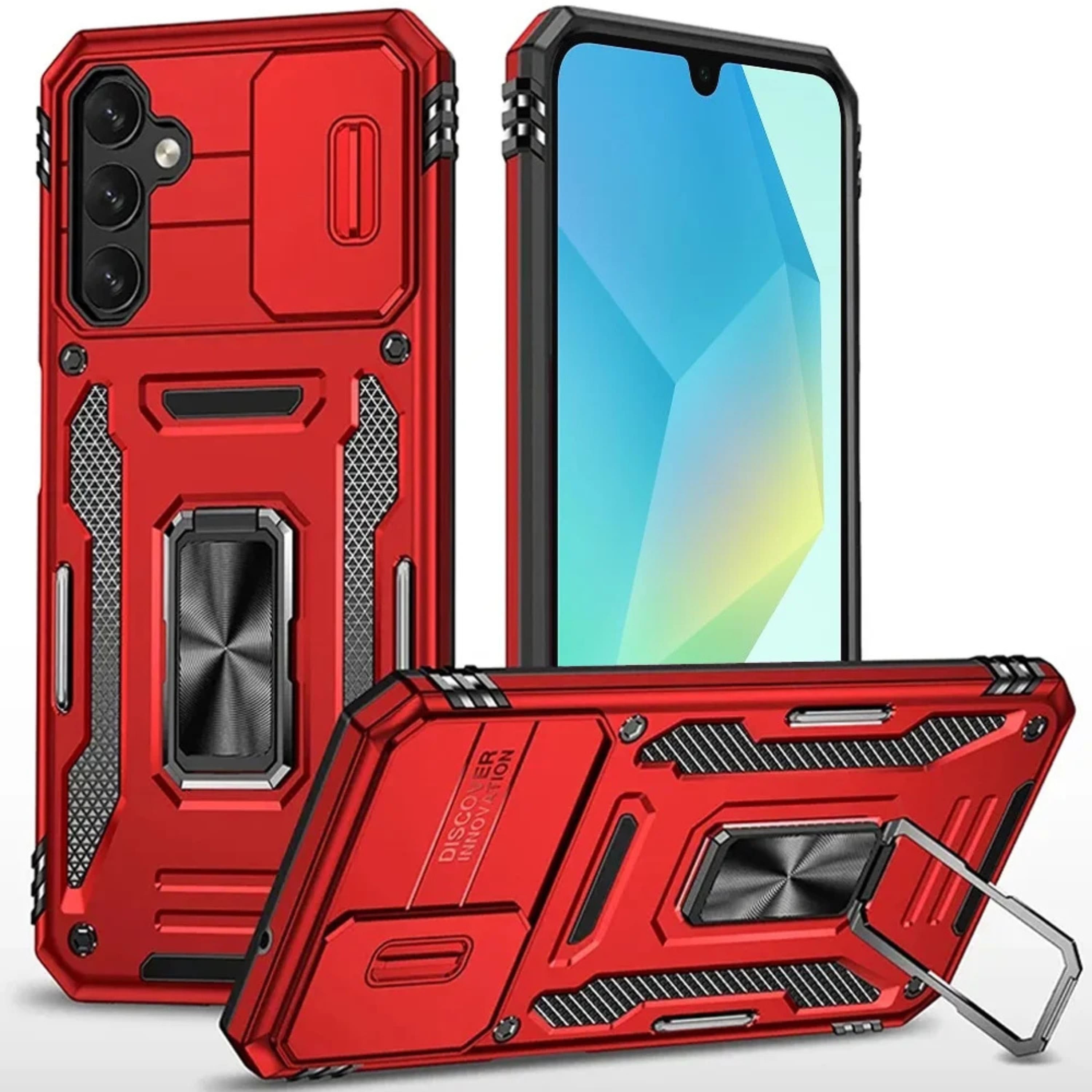 Kitcheniva - Dual Layer Sliding Camera Lens Ring Stand Case With Tempered Glass For Samsung A16 5G - Red price history on PriceWatchPro