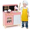 Front. Gymax - Gymax Play Kitchen for Kids w/ Door Curtain Stoves Sink & Oven Cookware Accessories - Pink.
