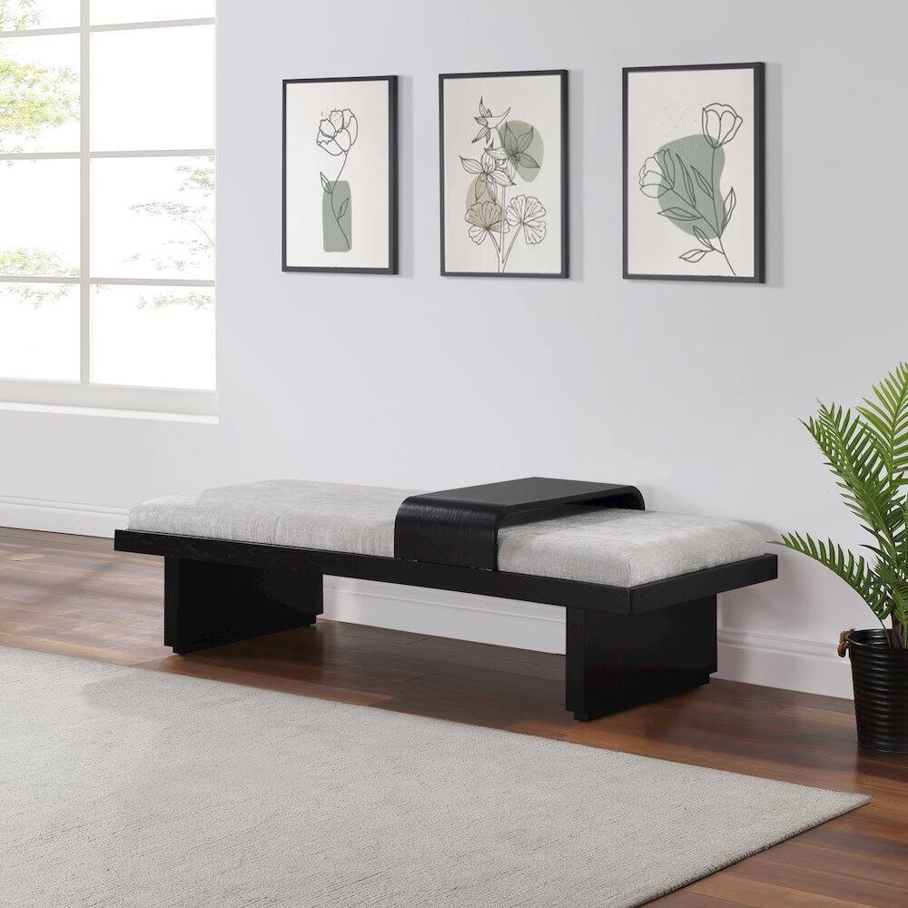 Alt View 1. Meridian Furniture - Arlington Light Grey Chenille Fabric Bench - Grey.