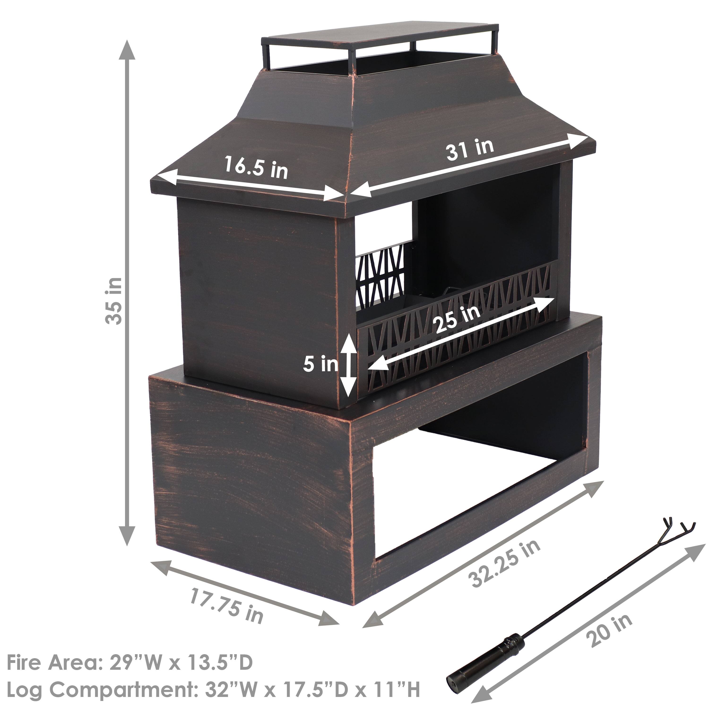 16.5 in  
31 in  
35 in  
5 in  
25 in  
17.75 in  
32.25 in  
20 in  

Fire Area: 29"W x 13.5"D  
Log Compartment: 32"W x 17.5"D x 11"H