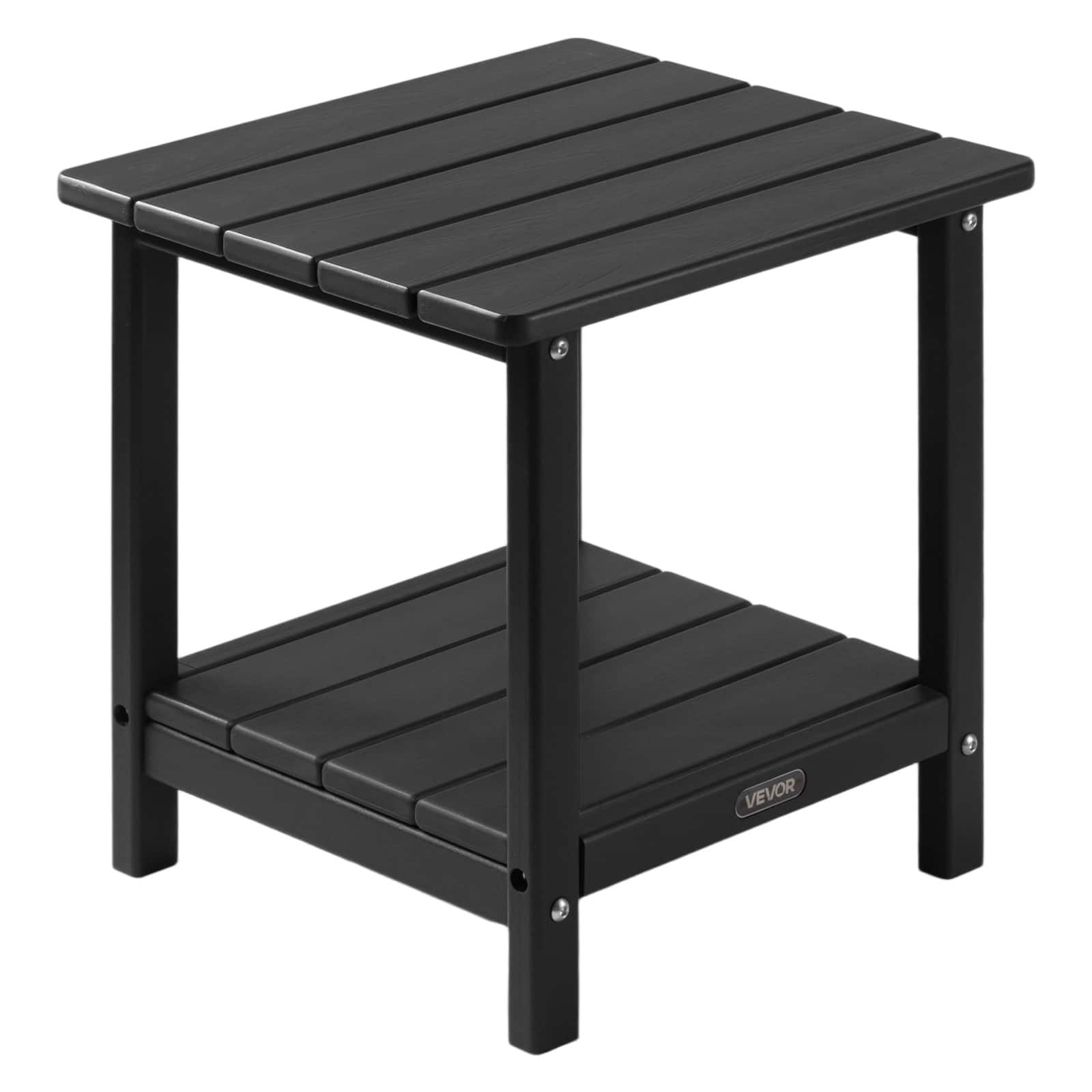 VEVOR - Outdoor Side Table, 17.72W x 14.96D x 17.32H Inch, Double Layer HDPE Outside End Table - Black