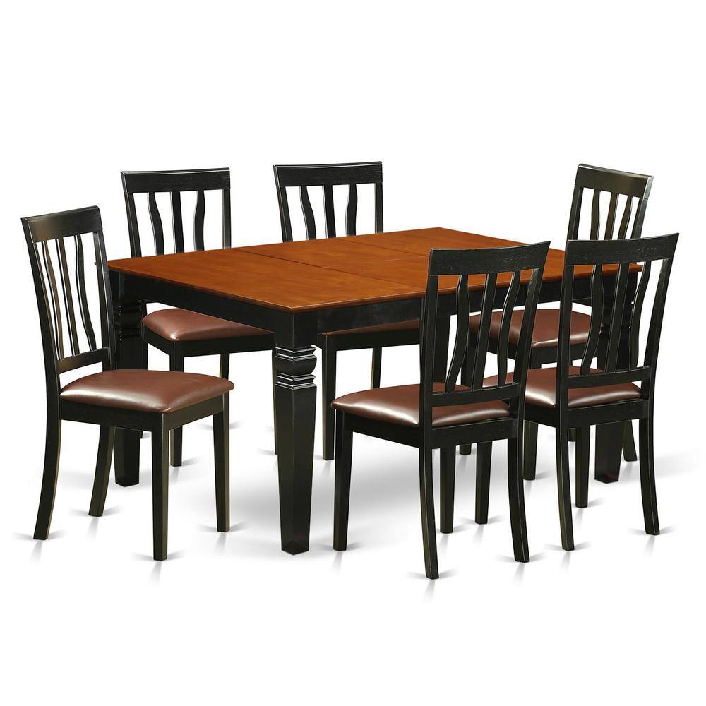 Left. East West Furniture - 7 Pc Kitchen table set with a Dining Table and 6 Leather Kitchen Chairs in Black - Black & Cherry.