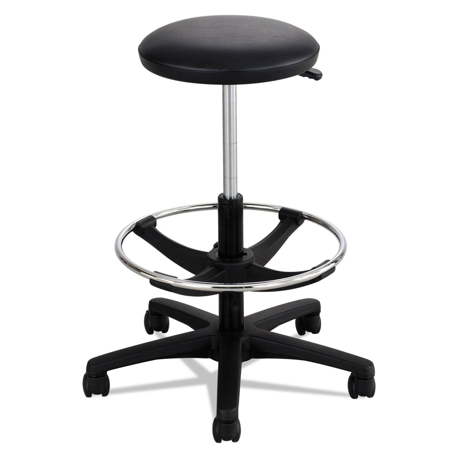 Front. Safco - Extended-Height Lab Stool, Backless, Supports Up to 250 lb, 22" to 32" Seat Height, Black - Black.