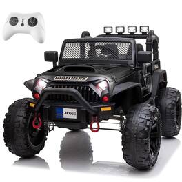BreeBe - 12V Ride-On Car Truck with Remote, 2-Seater Kids Electric Car, Spring Suspension, 9Ah Battery, 3 Speeds, Doors, Music - Black