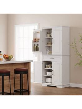 GARVEE - 72" H Kitchen Storage Cabinet, High Freestanding Tall Cupboard Storage Cabinet With 4 Doors And 1 Drawer - White