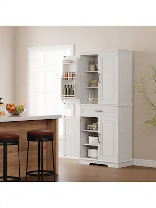 Front. GARVEE - 72" H Kitchen Storage Cabinet, High Freestanding Tall Cupboard Storage Cabinet With 4 Doors And 1 Drawer, White - White.