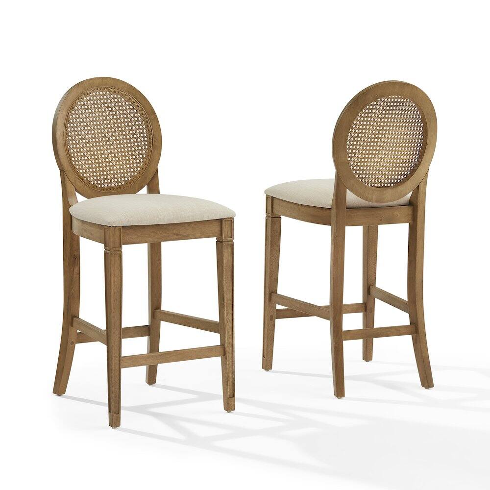 Angle. Crosley Furniture - Katia 2-Piece Cane-Back Counter Stool Set - 2 Cane-Back Counter Stools - Driftwood.