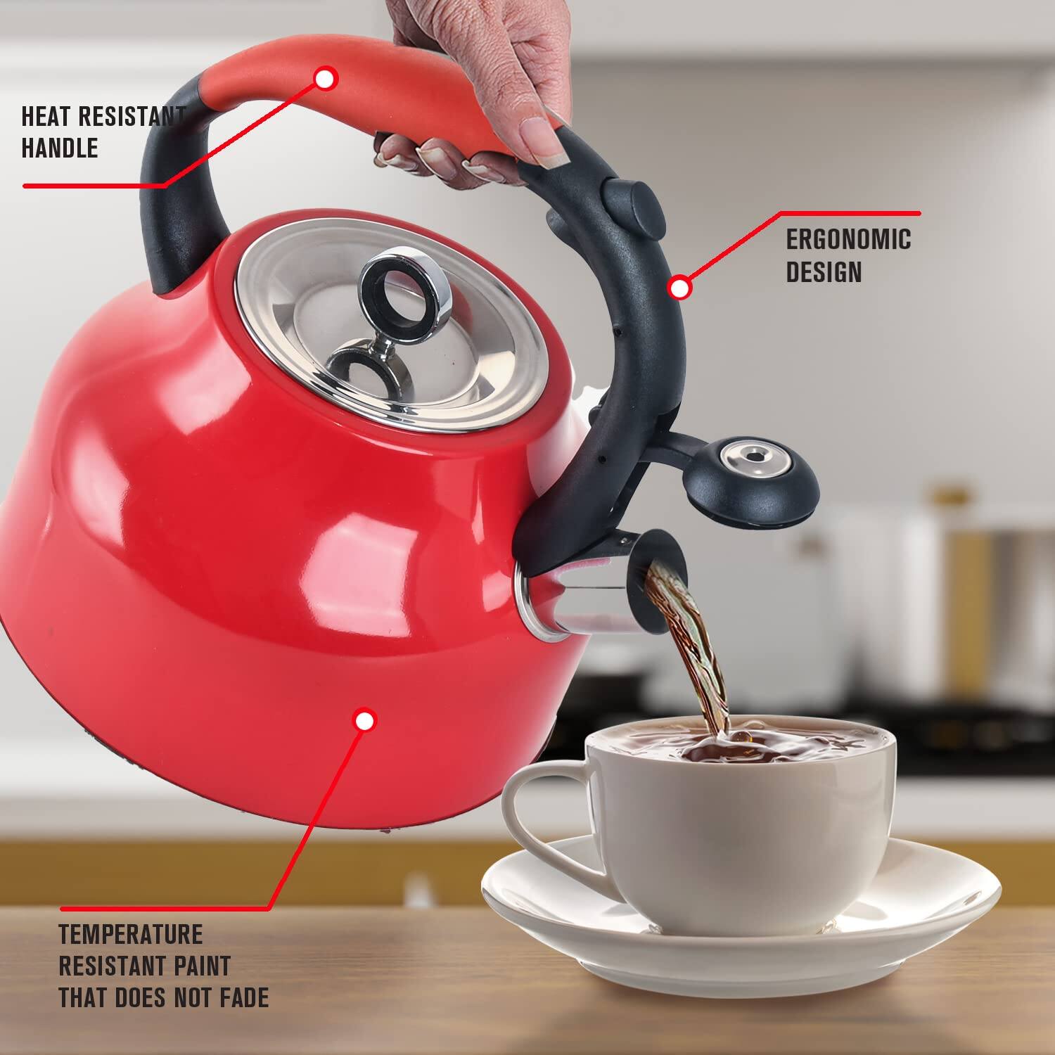 HEAT RESISTANT HANDLE  
ERGONOMIC DESIGN  
TEMPERATURE RESISTANT PAINT THAT DOES NOT FADE