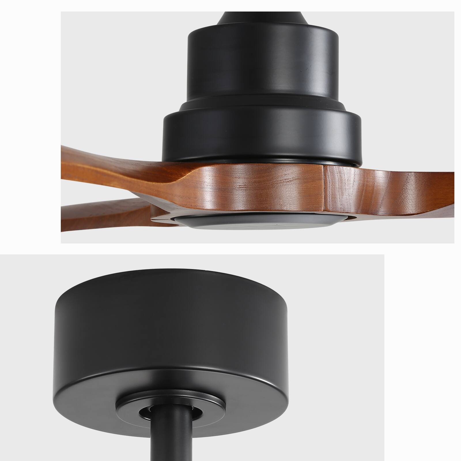Alt View 4. Sofucor - 48'' Wood Ceiling Fans No Light 3 Blades Reversible DC Motor Modern Ceiling Fan With Remote for Bedroom Patios Farmhouse - Black.