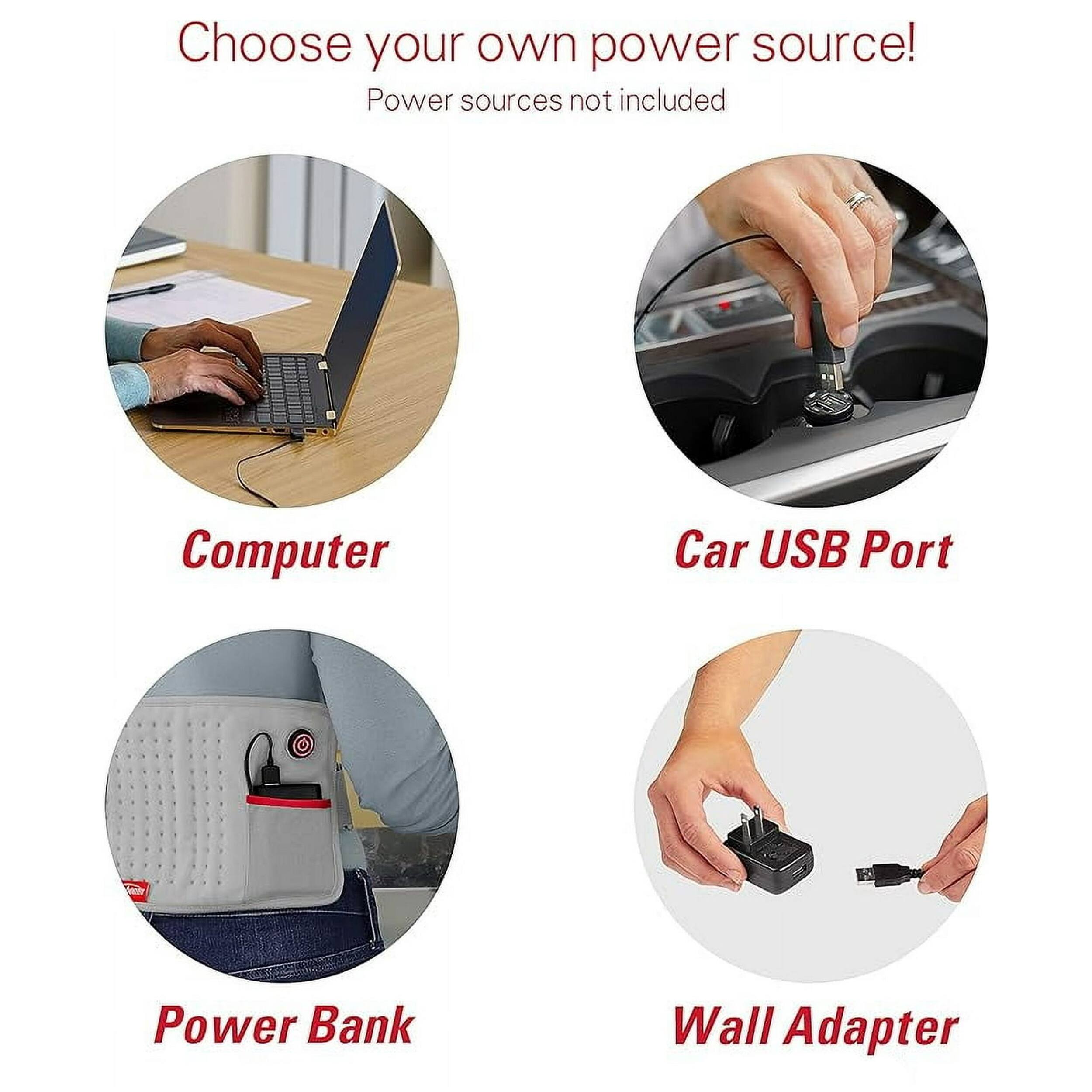 Choose your own power source! Power sources not included. Computer, Car USB Port, Power Bank, Wall Adapter