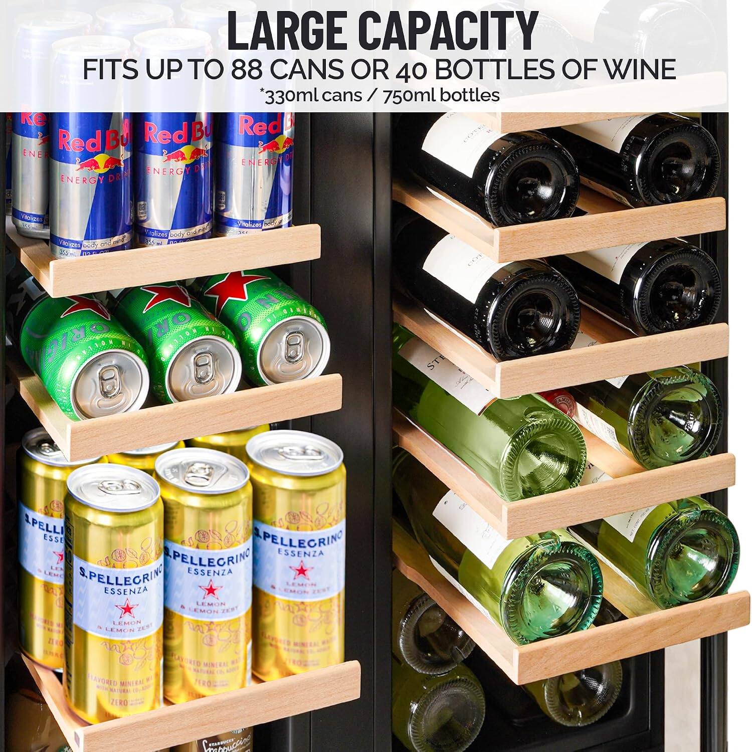 LARGE CAPACITY  
FITS UP TO 88 CANS OR 40 BOTTLES OF WINE  
*330ml cans / 750ml bottles