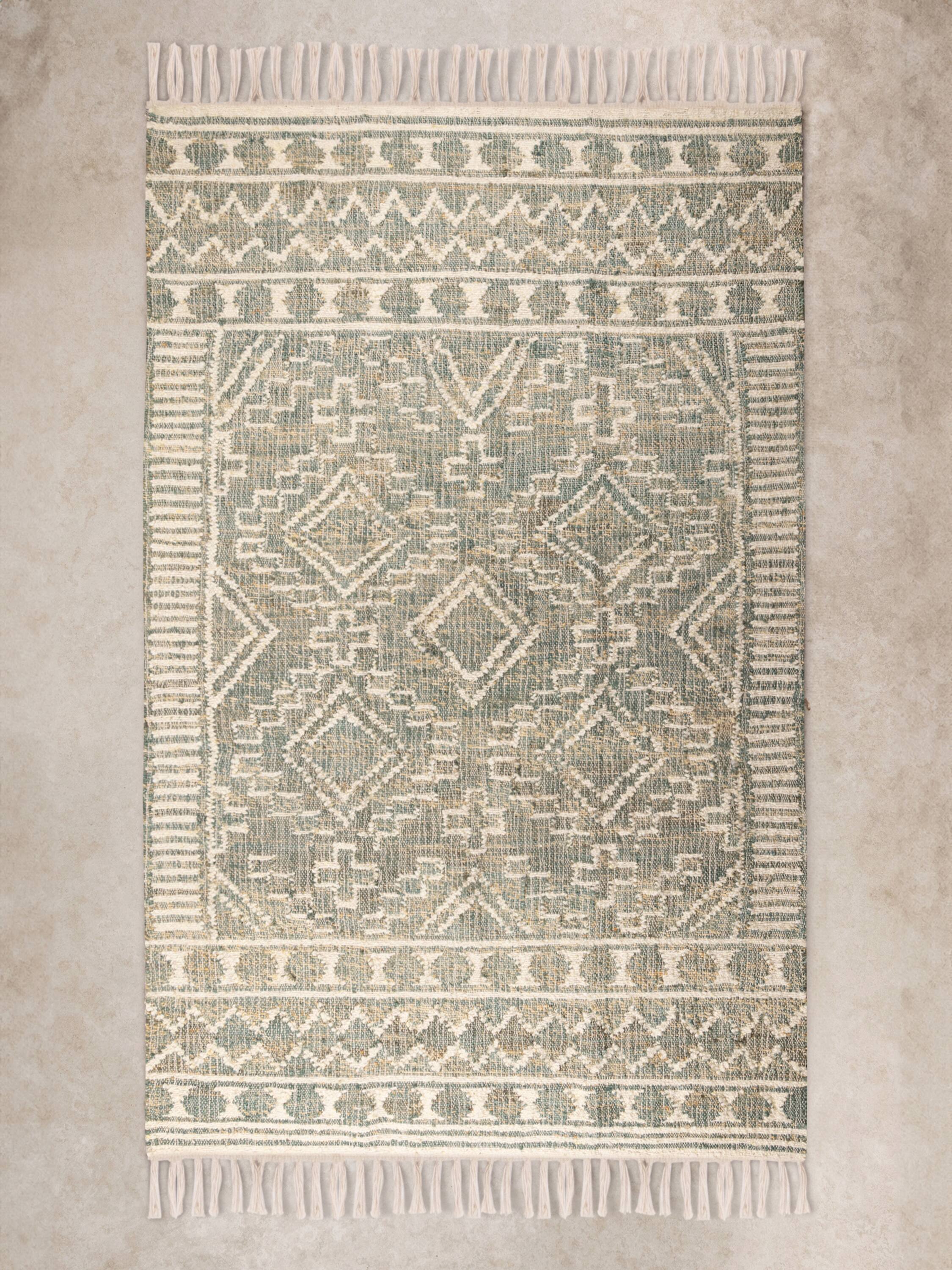 Front. GAURI KOHLI - Ardmore Rug - Shades of green and beige.
