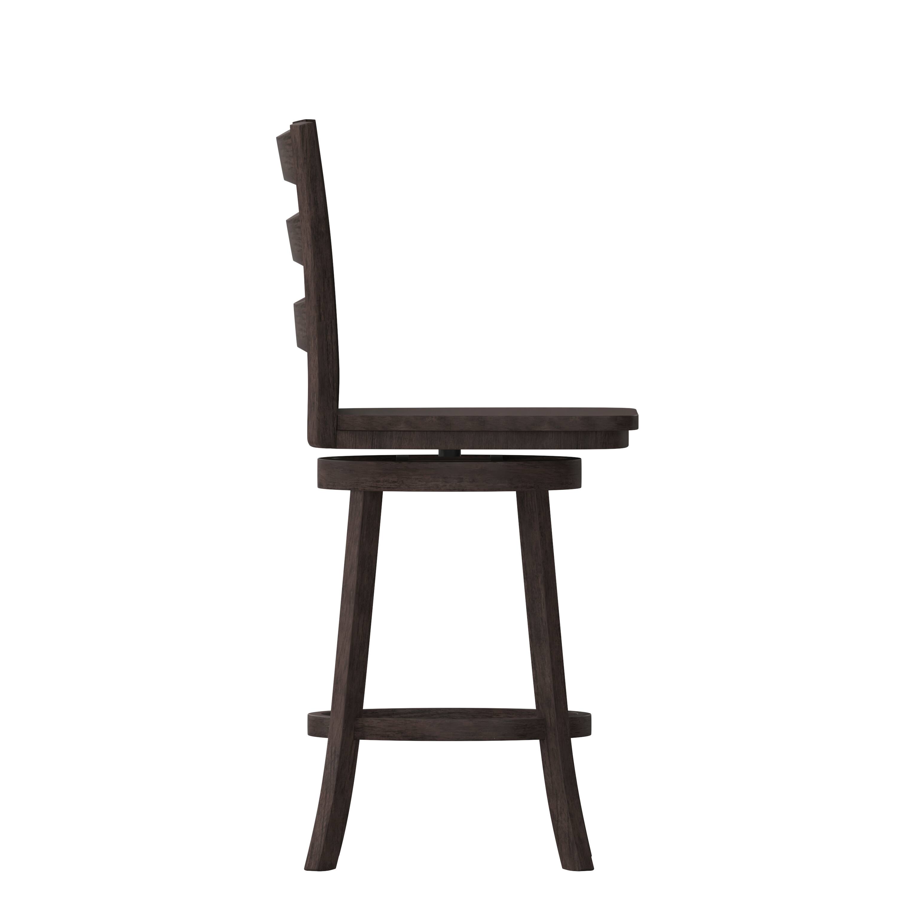 Left. Flash Furniture - Liesel Commercial Grade Wooden Classic Ladderback Swivel Counter Height Barstool with Solid Wood Seat, Gray Wash Walnut - Gray.