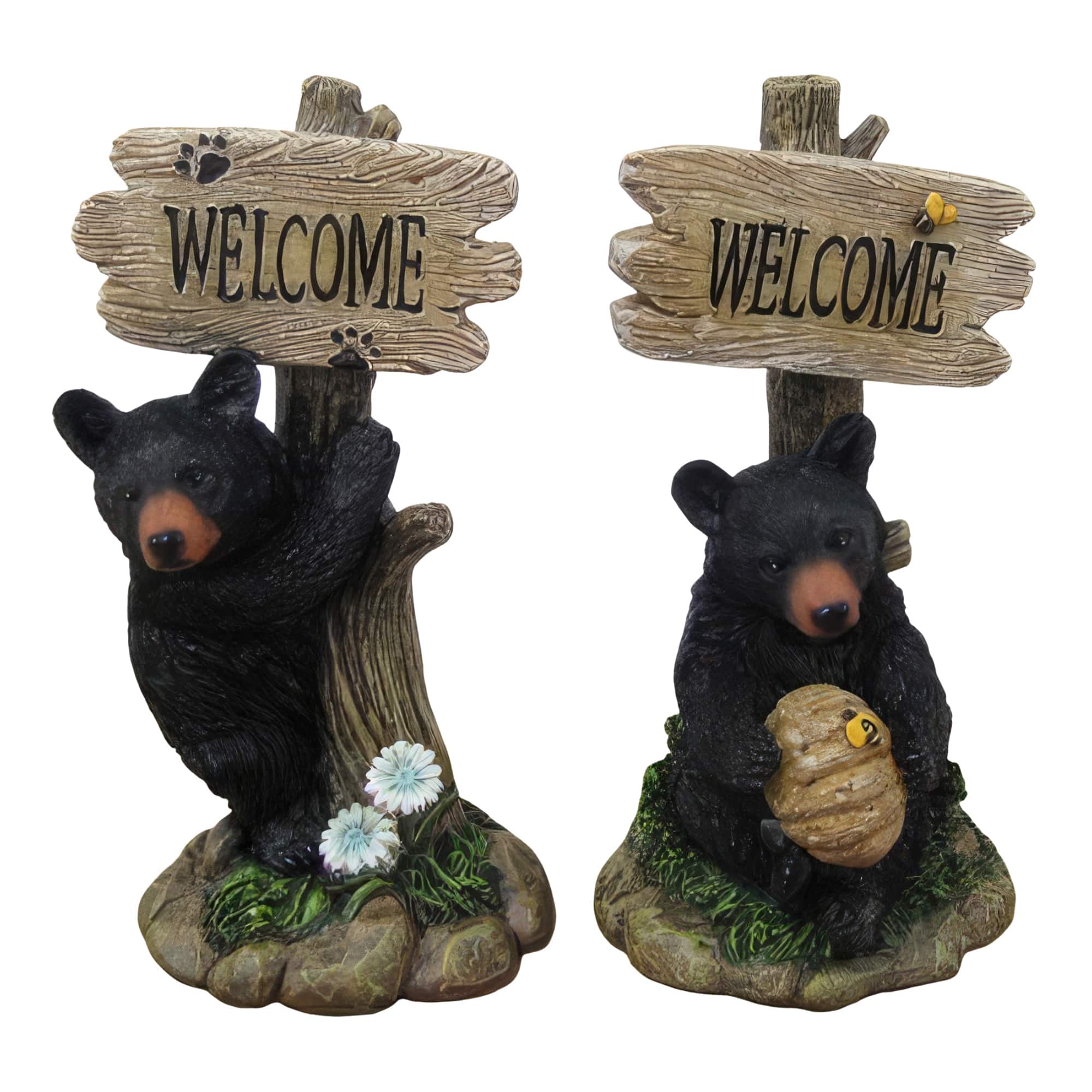 FC Design - 5.5"H 2-PC Set Bear with Tree WELCOME Sign Figurine Statue Office Desk Tabletop Home Decor Gift - Multi-Color
