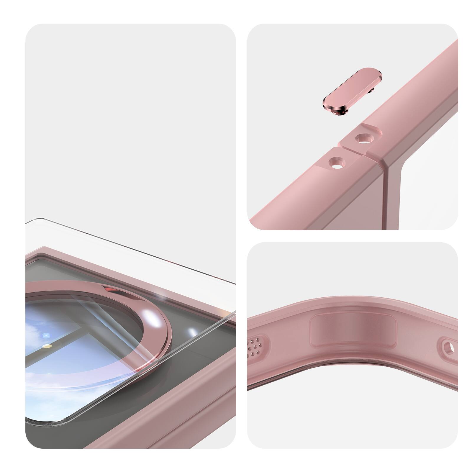 Alt View 4. Dteck - Magnetic Clear Case For Samsung Galaxy Z Flip 7, Shockproof Anti-Scratch 360° Ring Holder Stand PC+TPU Protection Cover - Pink.