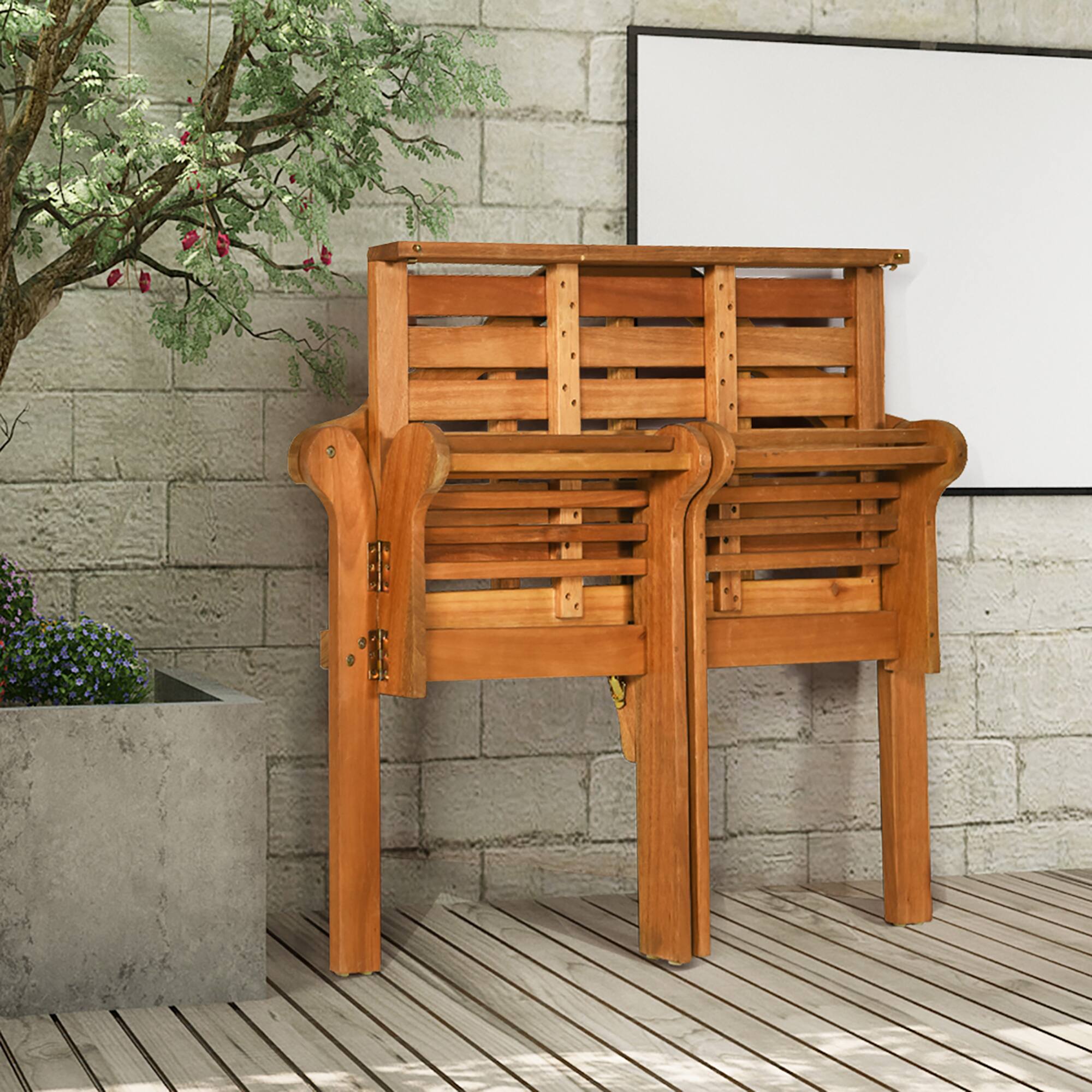 Alt View 2. Costway - Costway 49" Outdoor Folding Bench Eucalyptus Wood Backrest Armrest Patio Garden - Natural.