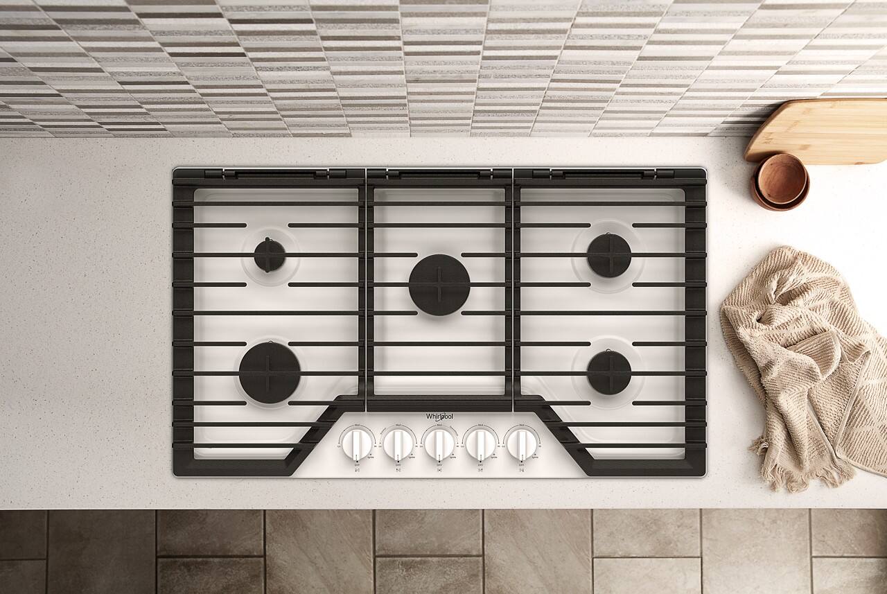 Alt View 17. Whirlpool - 36" Built-In Gas Cooktop with 5 Burners and EZ-2-Lift Hinged Cast-Iron Grates - White.