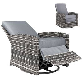 Outsunny - Outdoor Wicker Swivel Recliner Chair, Reclining Backrest, Lifting Footrest, 360° Rotating Basic, Water Resistant - Gray