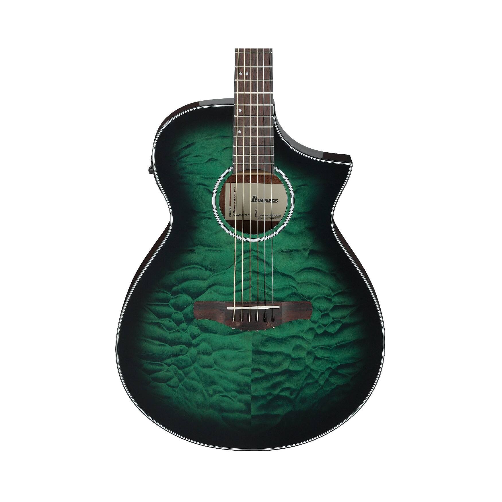 Left. Ibanez - Ibanez AEWC16QA 6-String Acoustic-Electric Guitar (Transparent Emerald Burst).
