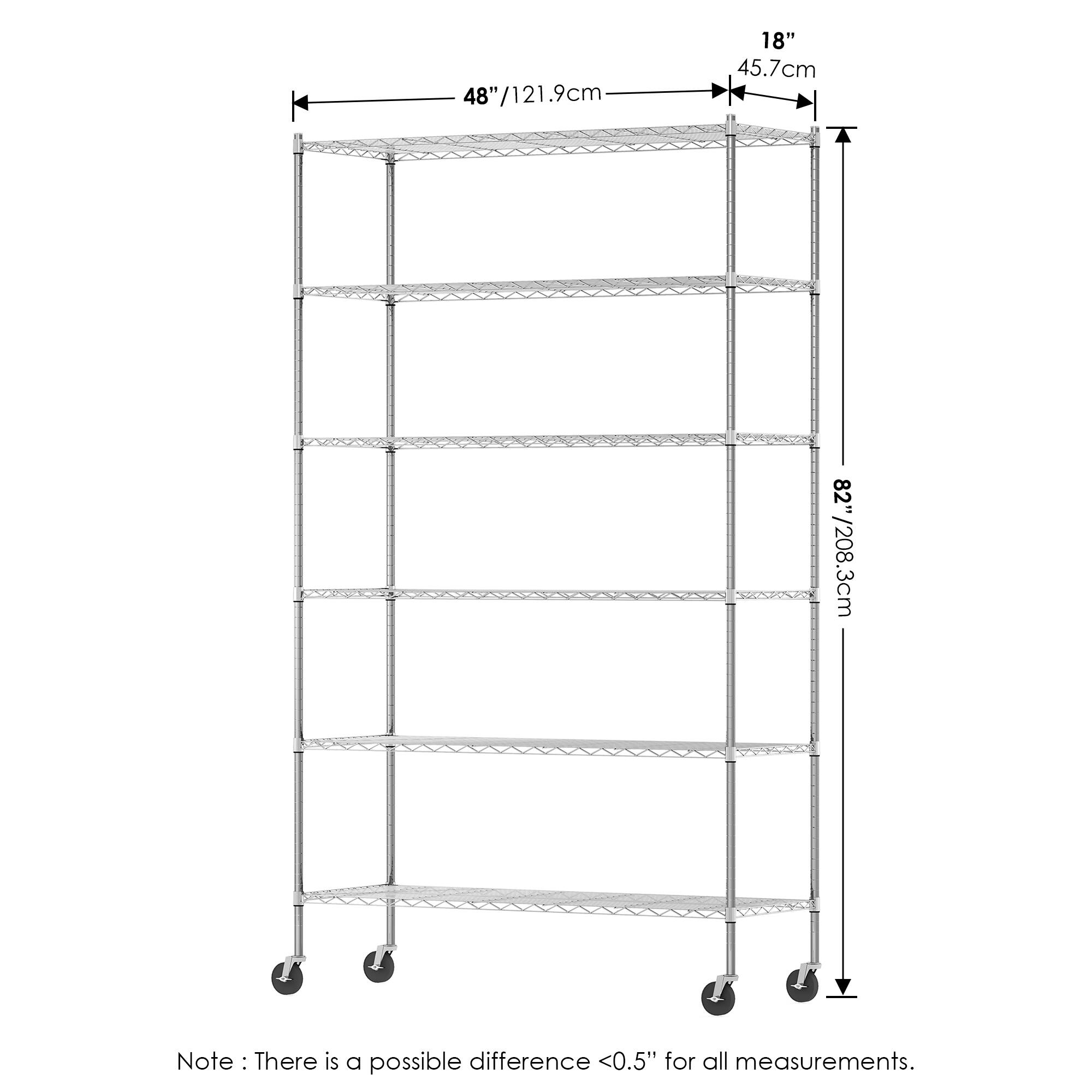 48" / 121.9 cm  
18" / 45.7 cm  
82" / 208.3 cm  

Note: There is a possible difference <0.5" for all measurements.