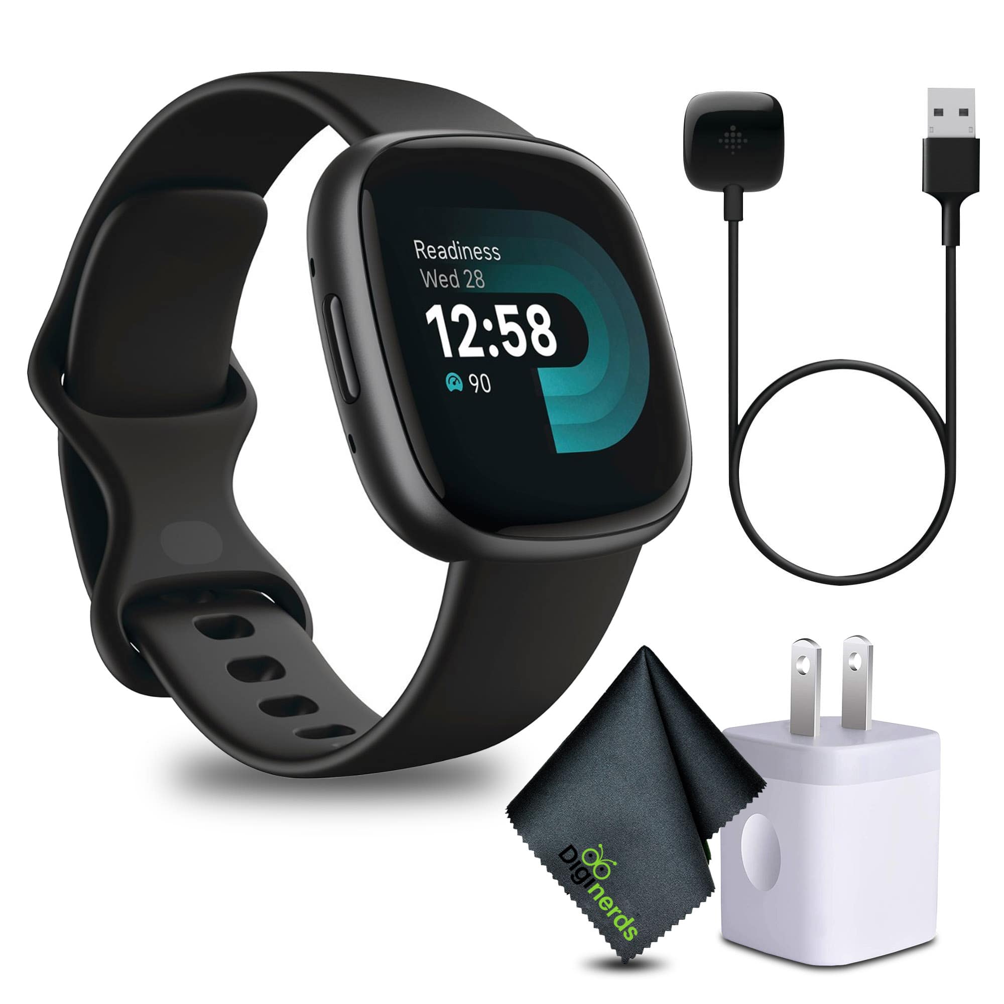 Fitbit - Versa 4 Fitness Smartwatch Black/Graphite Bundle - Black - (2022)