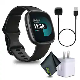 Fitbit - Versa 4 Fitness Smartwatch Black/Graphite Bundle - Black - (2022)
