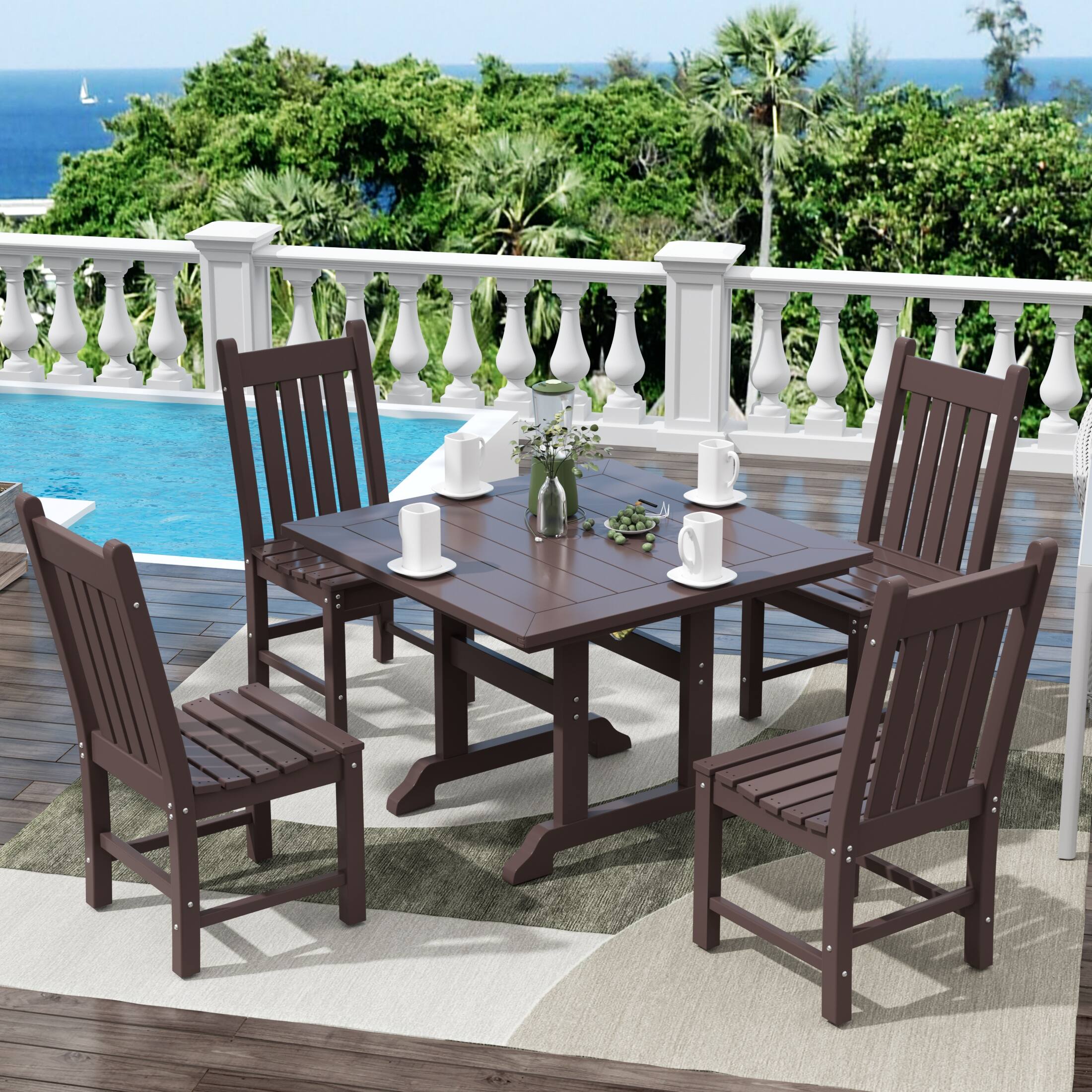 Angle. WestinTrends - WestinTrends Malibu 5 Piece Outdoor Patio Dining Set Outdoor Square Table and Chair Set - Dark Brown.