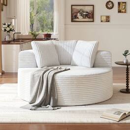 Yardgrace - Oversized Round Lazy Sofa Chair,Corduroy Deep Seat Single Sleeper Sofas, Upholstered Chaise, Cloud Couch for Living Room - White