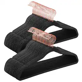 Songmics Home - Velvet Hangers 50 Pack, Non-Slip Hangers with Rose Gold-Colored Swivel Hooks, Slim Space-Saving Hangers, Velvet Hangers - Black
