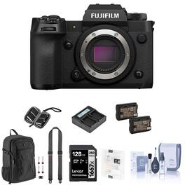 Bundle - Fujifilm - X-H2 Mirrorless Digital Camera Body, Black with 128GB SD Card, Backpack, 2x Extra Battery, Charger,