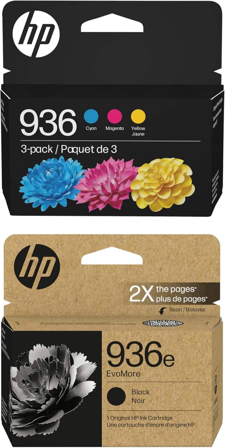 HP - 936e EvoMore Ink / 936 Ink Cartridges 2-Pack - Black | Cyan | Magenta | Yellow