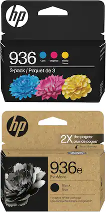 HP - 936e EvoMore Ink / 936 Ink Cartridges 2-Pack - Black | Cyan | Magenta | Yellow