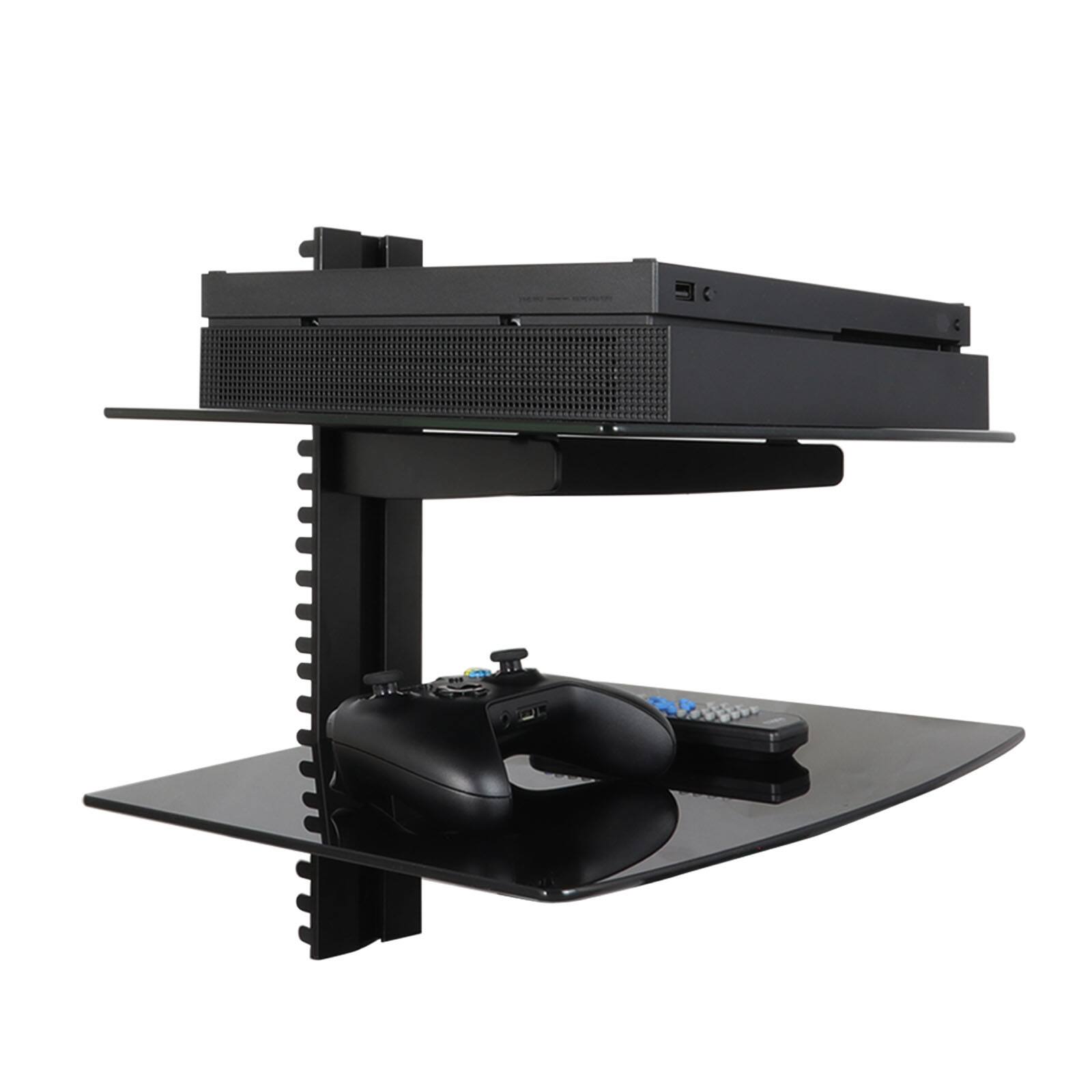 Alt View 5. MegaMounts - MegaMounts Tempered Glass Double Shelf Single Stud Wall Mount - Black.