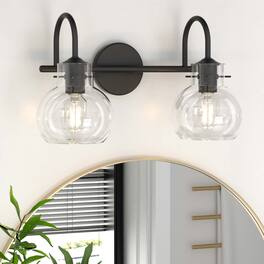 PAIHOME - 2-Light Bathroom Light Fixtures, 11" Modern Vanity Lights with Clear Glass Shade, Bathroom Wall Lamp, E26 Base UL Listed - Black
