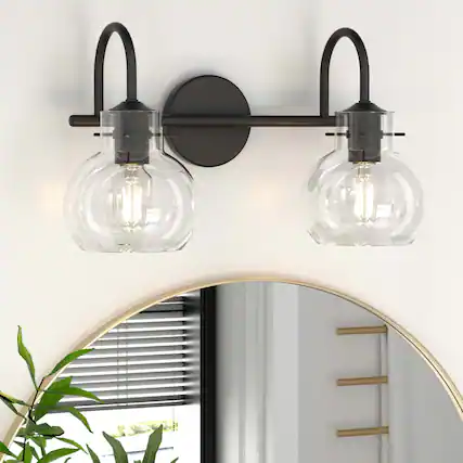 Front. PAIHOME - 2-Light Bathroom Light Fixtures, 11" Modern Vanity Lights with Clear Glass Shade, Bathroom Wall Lamp, E26 Base UL Listed - Black.