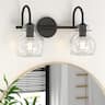 PAIHOME - 2-Light Bathroom Light Fixtures, 11" Modern Vanity Lights with Clear Glass Shade, Bathroom Wall Lamp, E26 Base UL Listed - Black