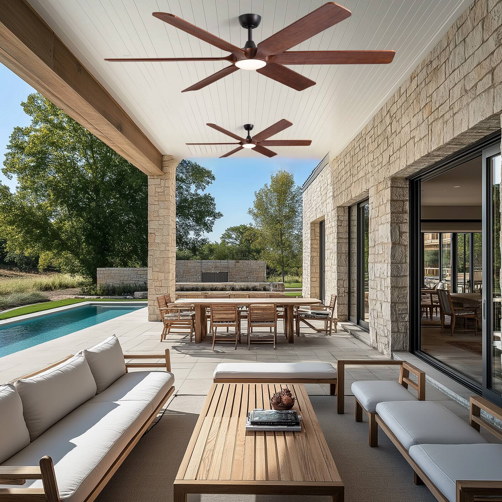 Angle. Siljoy - 72-in Wooden Ceiling Fan with LED Light (6 Unique Blades) Bamboo Dragonfly Design and Remote Control and APP Control - Wood Brown.