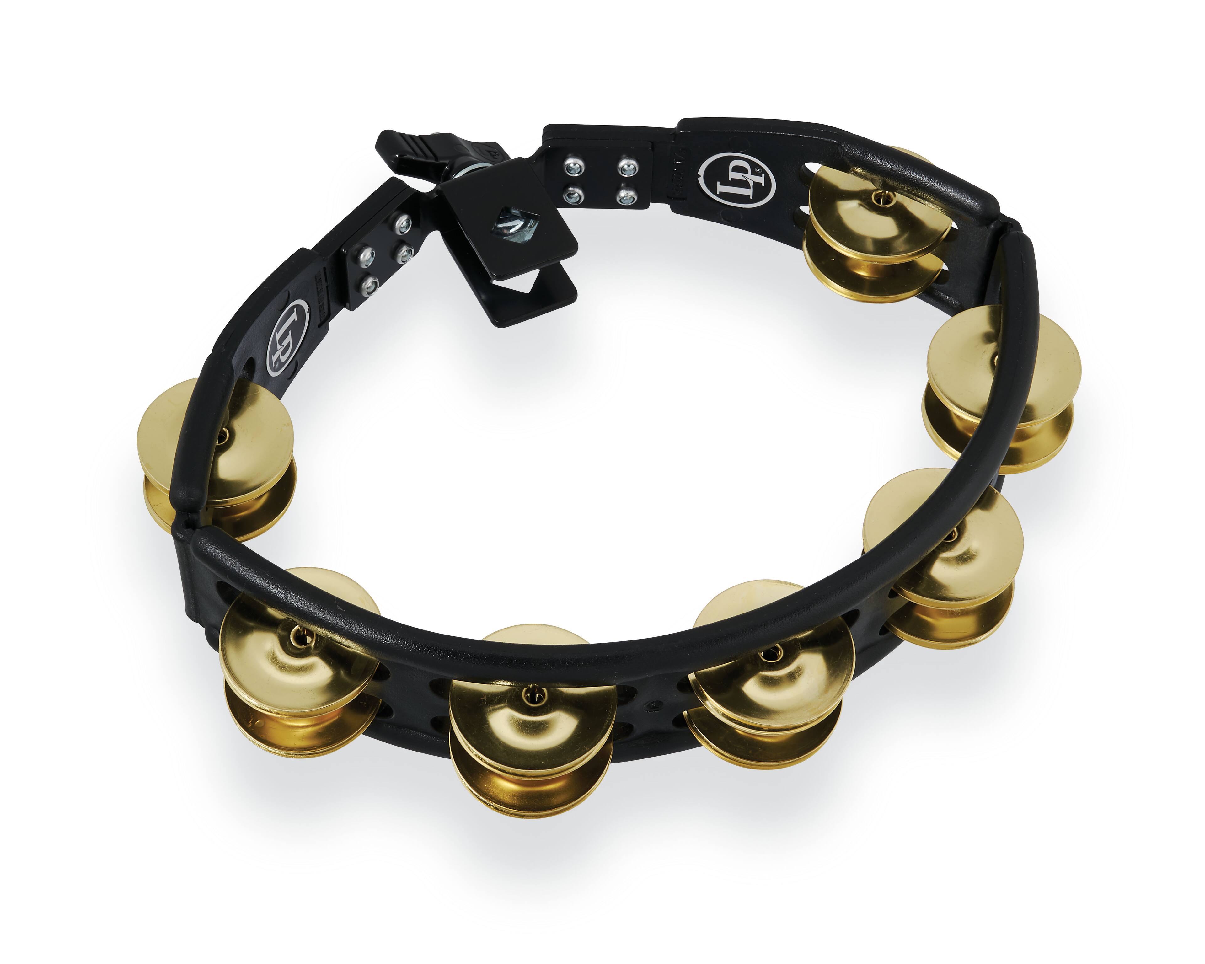 Angle. Latin Percussion - LP175 Cyclops Mounted Tambourine with Brass Jingles and 3/8" Mount.