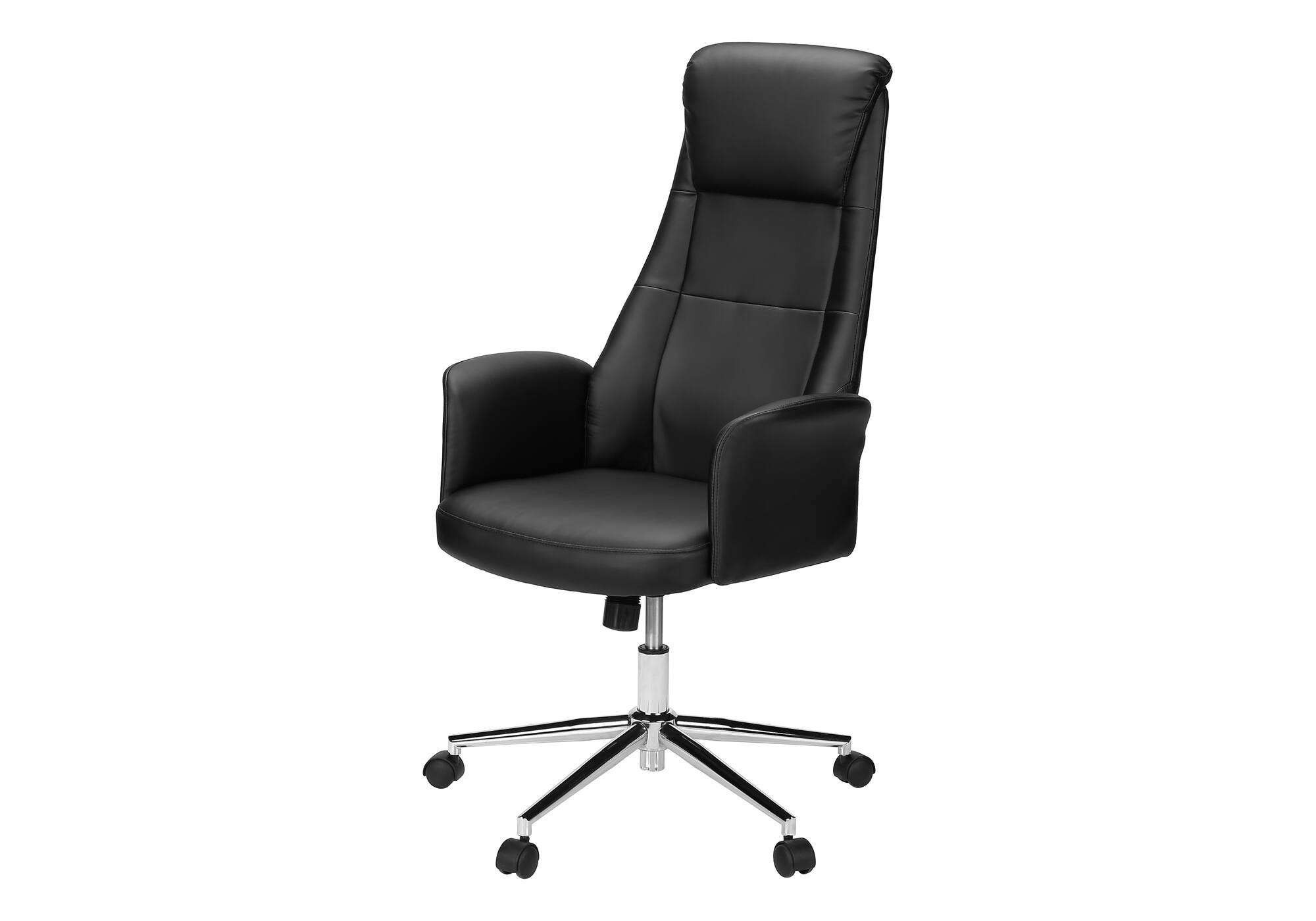 Left. Forest'nSky - Ergonomic Office Chair with Adjustable Height & Armrests - Modern Black Leather Look & Chrome Swivel Base - Black.