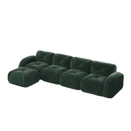 Boyel Living - L Shaped Velvet Tufted Sofa Movable Ottoman 32D HD Sponge Ergonomic Anti Slip Free Combo No Assembly Living Room Green - Green