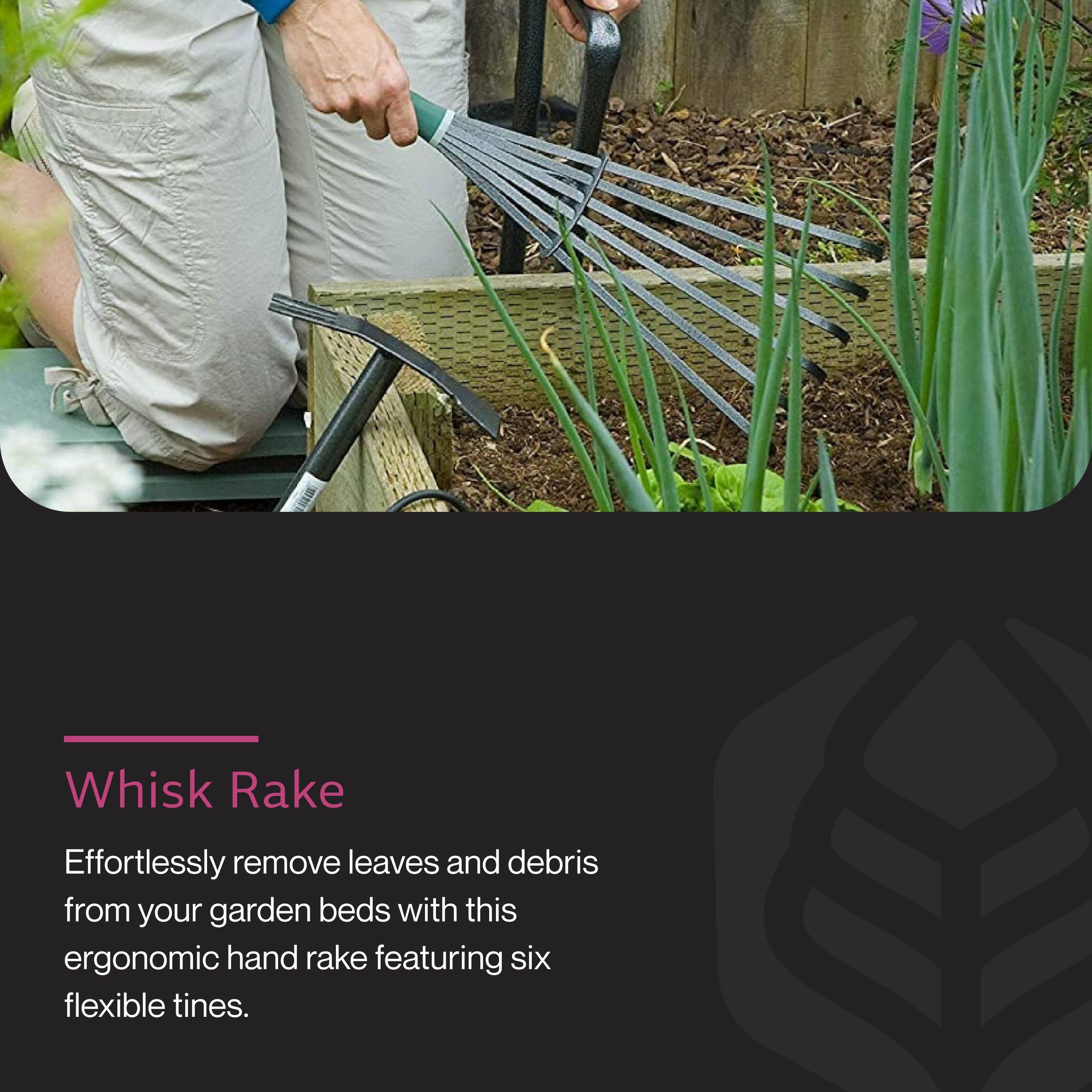 Whisk Rake

Effortlessly remove leaves and debris from your garden beds with this ergonomic hand rake featuring six flexible tines.
